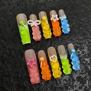 Handmade 3D Bear Press On Nails